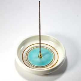 Incense Holder for Sticks, Coil Incense, Sage Cones, Handcrafted Ceramic Incense Burner Holder, Ash Catcher, Smudge Bowl for Yoga Meditation Room Decor (Green)