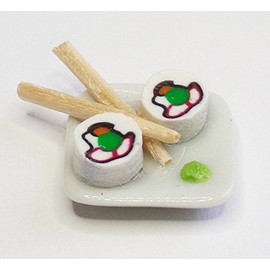 Jessieraye 1:12 Dollhouse Scale Sushi Rolls Plate Chop Sticks Wasabi - Dollhouse Miniature Fairy Garden