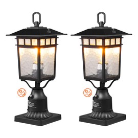 VEVOR 2 Pack Dusk to Dawn Outdoor Post Light 17.72 in, Waterproof Lamp Post Lights Fixtures with 3.5 in Pier Mount Base Glass Shade, Lightning-Proof Exterior Pole Column Light for Patio Garden Pathway