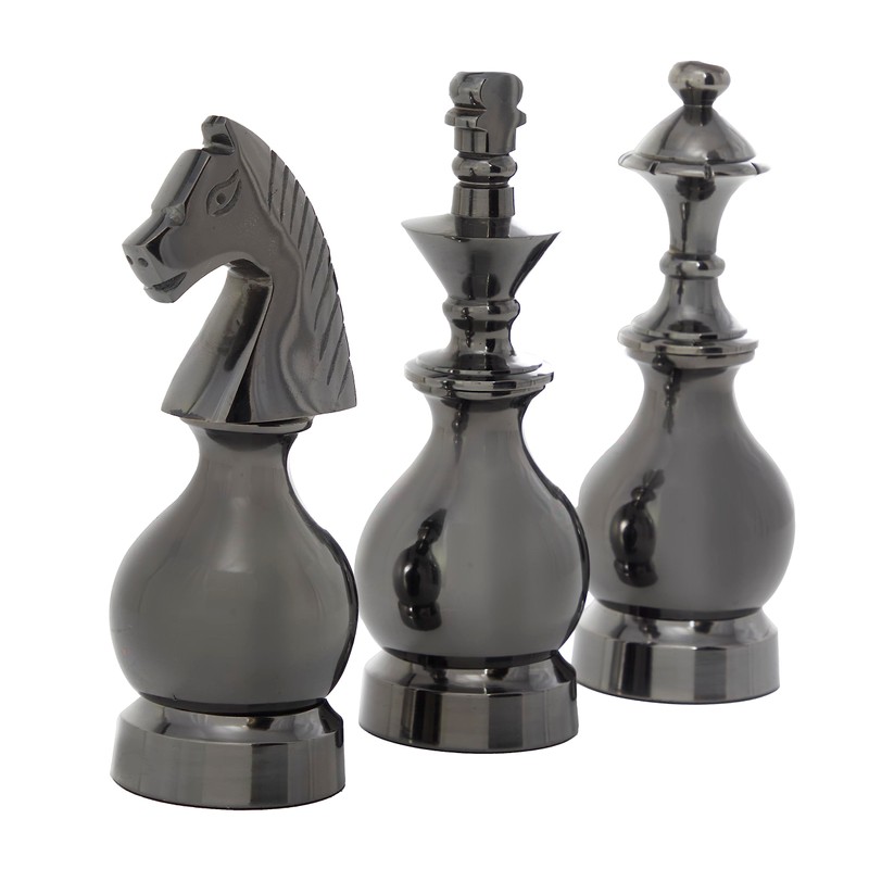 Deco 79 Aluminum Metal Chess Decorative Sculpture King, Knight, Bishop