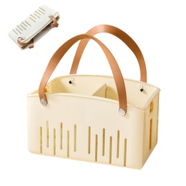 Portable Shower Caddy Basket Plastic Collapsible Cleaning Organizer Storage Tote with Handle Removable Divider for College, Dorm Room, Camp, Gym, Dorm, Bathroom (White)