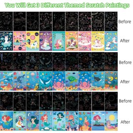 wxfhtda 3 Set Magic Scratch Paper Art for Kids, Colorful Magic Drawing Art Book with 3 Scratch Pen for for Birthday Christmas Party Games Projects Kits