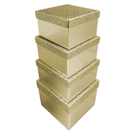 Clairefontaine X-31052-BXC Set of 4 Square Boxes Box 1 16 x 16 x 9.6 cm Box 2 18 x 18 x 10.8 cm Box 3 20 x 20 x 12 cm Box 4 22 x 22 x 13.2 cm with Glitter Gold 1 Set
