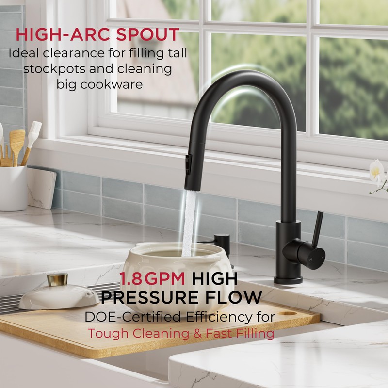 FORIOUS Black Kitchen Faucet with Pull Down Sprayer, Modern Single