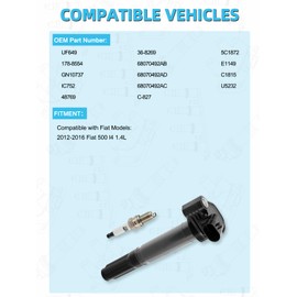 TAUTOY Set of 4 UF649 Ignition Coil Pack & Spark Plugs (1.4L ONLY) For 2012 2013 2014 2015 2016 Fiat 500,# GN10737 IC752 48769 U5232 C-827 36-8269 68070492AB 68070492AD 68070492AC 5C1872 C1815