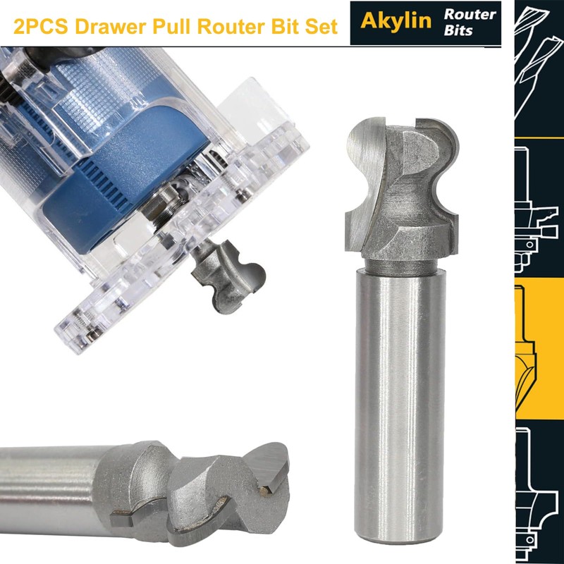 2pcs Finger Pull Router Bits Set 1/2 Inch Shank, Drawer