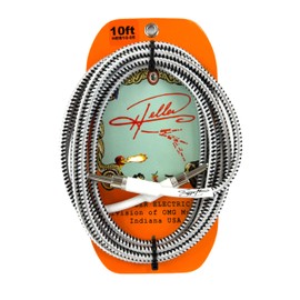 Heller Electric Braid-Matrix Guitar Cable, 10ft, Electric Guitar & Bass, Straight-to-Straight 1/4" Plugs, 20AWG OFC, Silver & Black Tweed, Professional