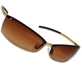 Evil Face Evil Dark Brown UV Protection Lens Gold Gold Metal Frame Distressed Style Sunglasses Glass, gold