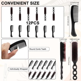 HOFASON 12 Pcs Bulk Hair Brushes Combs Set for Homeless, Individually Wrapped Detangling Hairbrush and Comb for Women Kids Homeless Hotel Nursing Charity(Black)