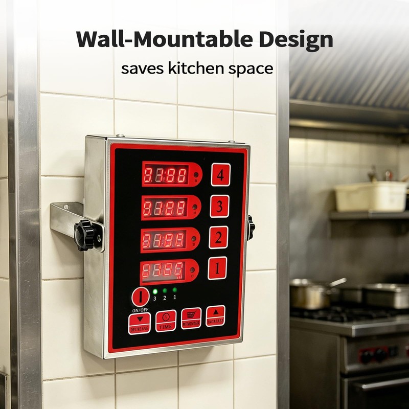 HUOYANSHE Commercial Kitchen Timer, 4-Channel Rechargeable Digital LED Stainless Steel