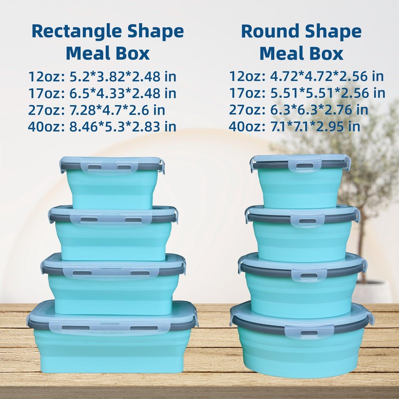 Lunememo 8 Pack Collapsible Silicone Food Storage Containers with Lids,