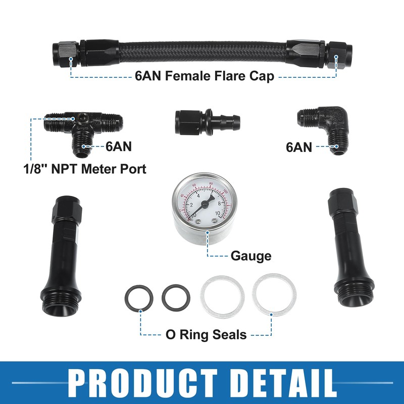 A ABSOPRO 4150 Braided Fuel Line with Pressure Gauge AN6