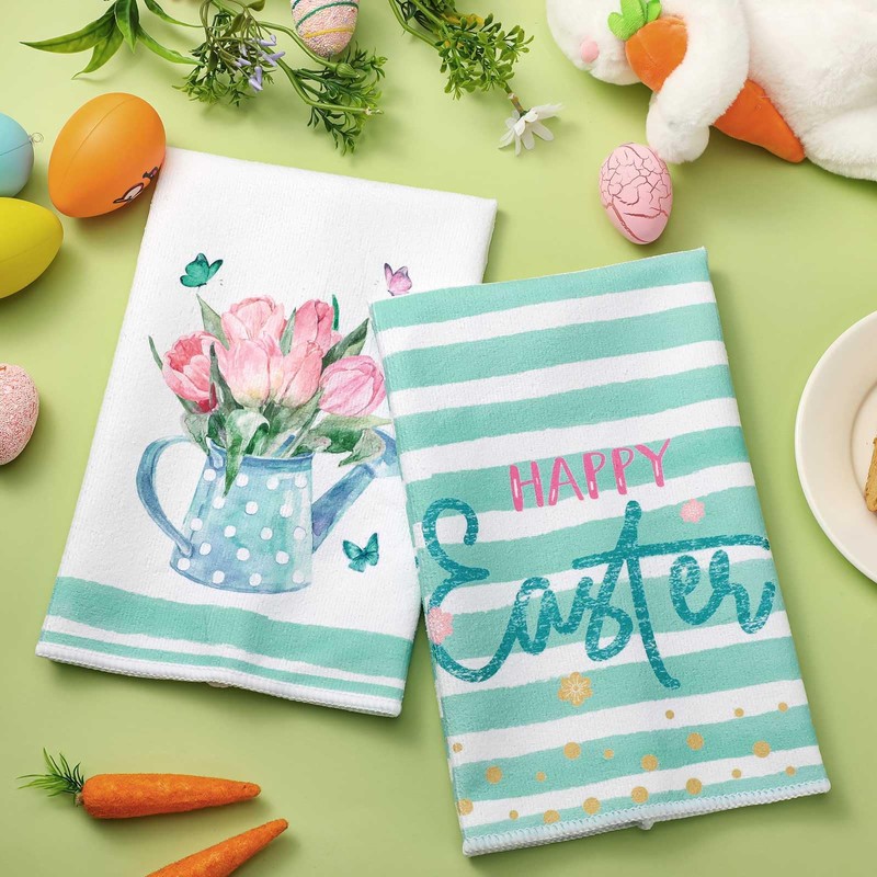 Preboun 6 Pcs Easter Kitchen Towels Bunny Gnome Floral Hello