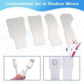 Fog-Free Dental Occlusal Photographic Mirror Device with 4 Rhodium Intraoral Reflective Mirrors for Dentistry, Anti-Fog Fan and LED Lighting Handle with Plated Glass Reflectors Oral Inspection Kit