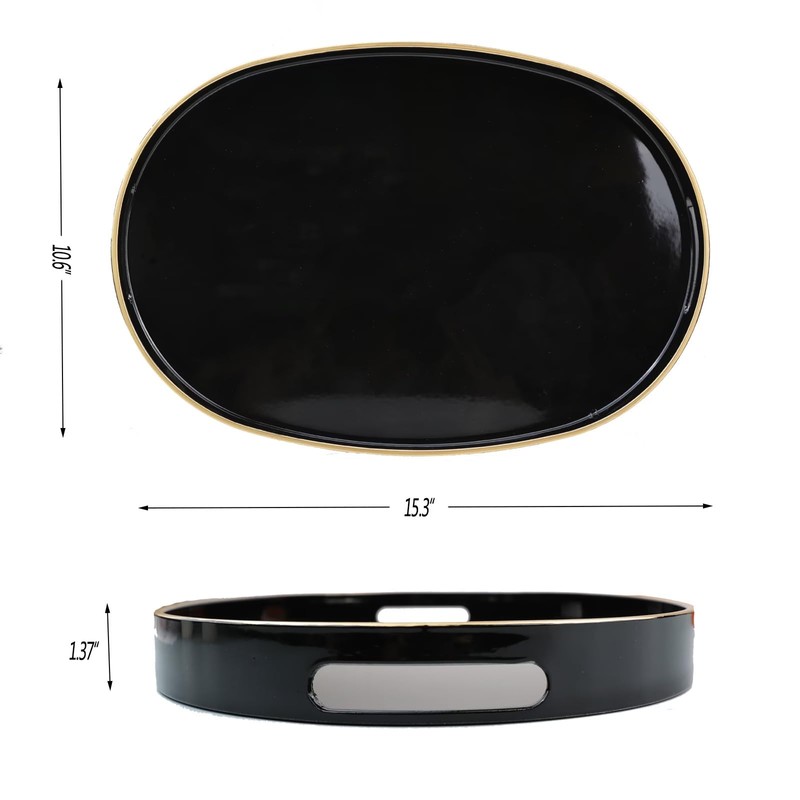 Omuriko Black Oval Decorative Tray with Handles, Versatile Serving Tray