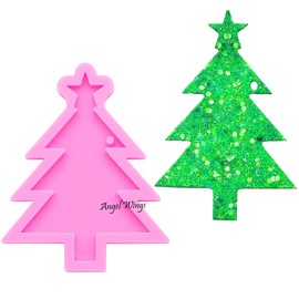 Super Shiny Christmas Trees Shape Keychain Resin Molds Silicone Resin Mold Key Ring Pendant Mold Christmas Decoration Mold for DIY Epoxy Craft Polymer Clay Moulds Tool
