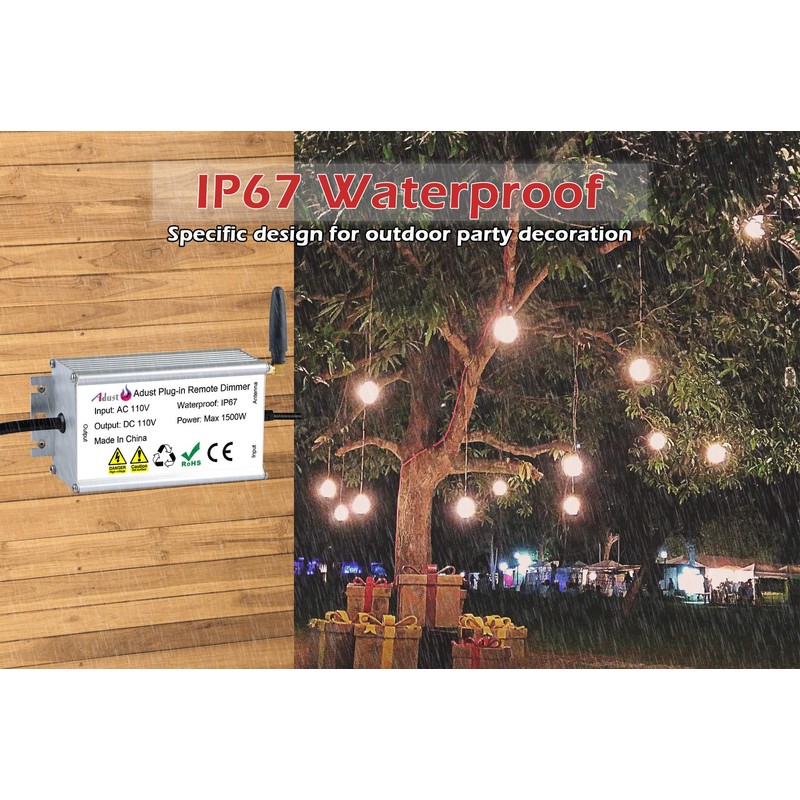 Outdoor Dimmer for String Lights 1500W, IP67 Waterproof/150FT Range/Timer Control/3