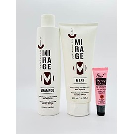 Compagnia Del Colore 001 Mirage Shampoo 8.45 fl oz and 002 Mirage Mask 6.76 fl Oz with Argan Oil "Free Starry Sexy Kiss Lip Plumping 10 Ml"