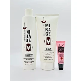 Compagnia Del Colore 001 Mirage Shampoo 8.45 fl oz and 002 Mirage Mask 6.76 fl Oz with Argan Oil "Free Starry Sexy Kiss Lip Plumping 10 Ml"