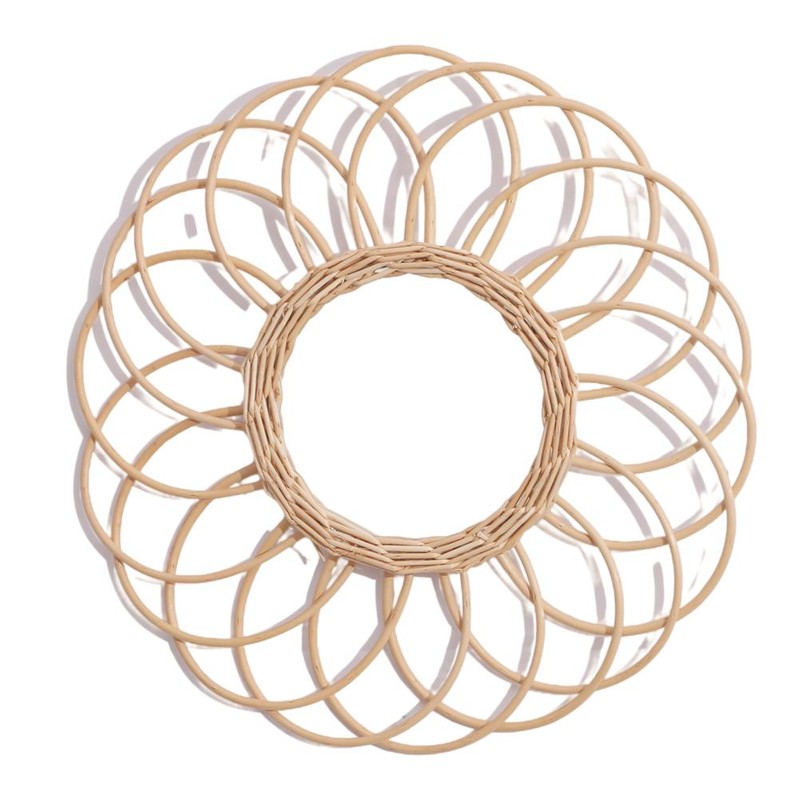 Wall Hanging Mirror Rustic Rattan Makeup Mirror for Bathroom Dressing