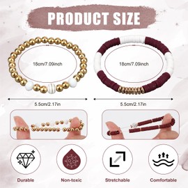 8pcs Game Day Bracelets, Trendy Clay Beaded Bracelets Summer Beach Jewelry Stackable Friendship Bracelets Rugby Football Bangle Surfer Bracelet Jewelry Gifts Game Day Accessories for Family Friends