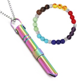 Mindful Breathing Necklace with Crystal Gemstone Chakra Bracelets, Stainless Steel Anxiety Necklace, Stone Beads Healing Bracelets for Women Men, Meditation Tool Quit Smoking (Stainless Steel)
