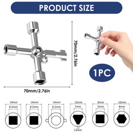 Electrical Cabinet Key, 4 Way 4 IN 1 Utilities Key Multifunctional Polished Triangle/Square/Panel Cross Key for Faucet, Gas Meter, Valve, Spigots Electrical Cabinet Plumbing Plumber Opening (Silver)