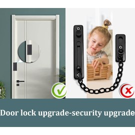 Home Security Door Lock, Childproof Door Reinforcement Lock with 3" Screws for Inward Swinging Door, Upgraded Night Lock to Defend Your Home (Black 2 Pack)