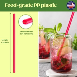 Glotoch Express 500 PCS Individually Wrapped Red Plastic Straws, 7.75'' Long, 0.24'' Diameter Disposable Drinking Straws for Every Occasion, Party, Made in USA