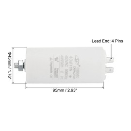 PATIKIL CBB60 40uF Running Capacitor,2Pcs AC 450V 4 Pins 50/60Hz Cylinder Bottom with Screw 95x45mm for Air Compressor,Cleaning Machine Motor Star