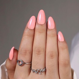 Short Press on Nails Almond Fake Nails Solid Color Nails Press Ons | Acrylic Nails Kit Soft Gel Press On Nails Short with Nail Glue | 16 Sizes - 32 Pcs Nail Kit (Cherry Blossom Glitter, 32 Pcs)