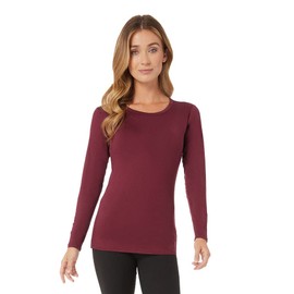 32 Degrees Women's Lightweight Baselayer Crew Top | Long Sleeve | Form Fitting | 4-Way Stretch | Thermal, Maroonish, Medium