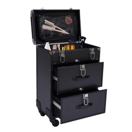 HAPPCUCOE Professional Rolling Makeup Train Case,Travel Trolley Case with Locks,Travel Makeup Storage Organizer,Cosmetic Beauty Storage for Travel (Black)