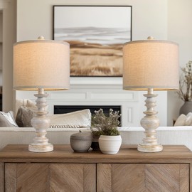 BOBOMOMO Tradition 20" Rustic Single Table Lamp for Living Room Bedroom Bedside Desk Lamps Bedroom Nightstand Vintage Lamps Linen,Suitable for Decorating Small Areas (1 Pack)