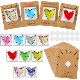 Sieral 12 Pcs Valentine‘s Day Heart Pocket Hug Token with Cards Valentine Heart Shape Crystals Exchange Gifts for Valentines Classroom School Office Party Favor