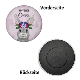 Hoppy Easter Magnet Round with Cute Easter Bunny as Easter Decoration and for Pinning Notes on the Fridge at Easter Time to Decorate the Home for Spring