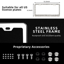 OKLPF 2 Pack White Bling License Plate Frames, Sparkly Diamond Car License Plate Holder, Suitable for Both Men and Women, Come with Screw Cap, Screw,Washer.