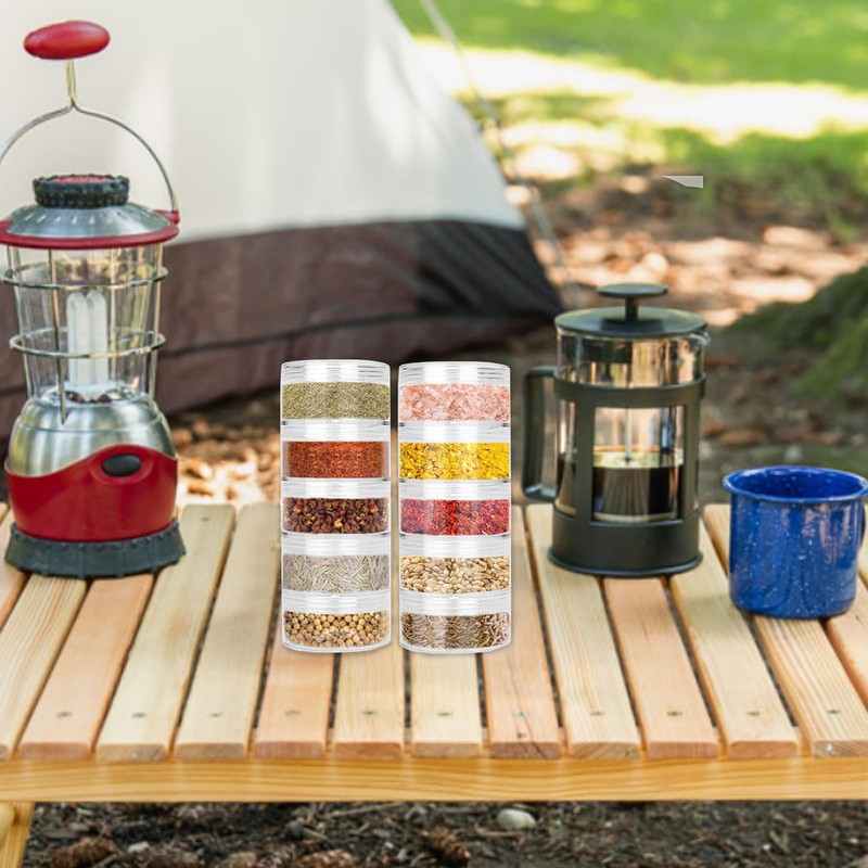 FWUNYVN 2 Sets 5 Layers Clear Portable Travel Spice Jars,