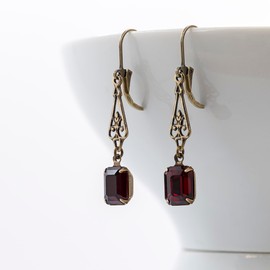 Art Deco, Art Nouveau style Earrings with Siam Ruby Red Colour Austrian Crystals