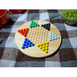 WE Games Solid Wood Chinese Checkers Set with Glass Marbles - 11.5 inches