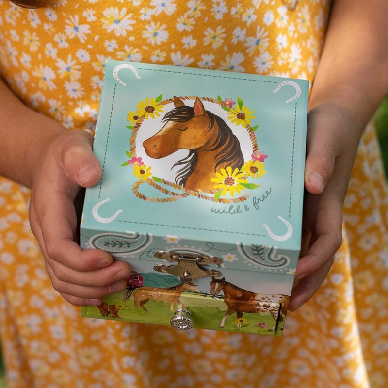 Jewelkeeper Girl's Musical Jewelry Storage Box Pullout Drawer, Horse and