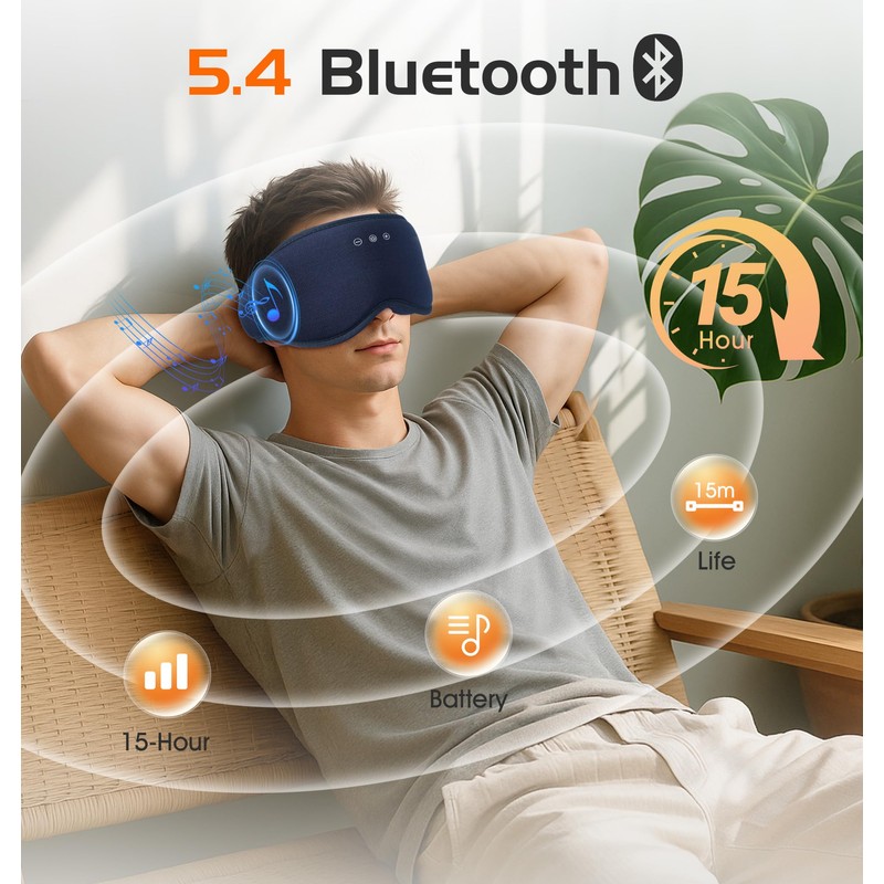 AHUIARGY Bluetooth Sleep Mask with 2 Removable 3D Contoured Cup,