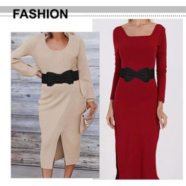HUSSATOP Women's Elastic Wide Waist Belt Cute Bowknot Retro Cinch Waistband Dress Belt