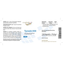 Vita World L-Tyrosine 500 mg 120 Capsules Pharmacist Manufacture Vegan