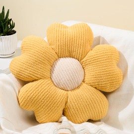 Sioloc Flower Pillow, Flower Shaped Pillow, Flower Floor Pillow, Seat Cushion, Cute Flower Pillow, Aesthetic Pillow, Decorative Pillows for Bed Sofa Couch(Yellow,19.7Inch)