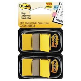 Post-it : Standard Tape Flags in Dispenser, Yellow, 100 Flags per Dispenser -:- Sold as 2 Packs of - 100 - / - Total of 200 Each