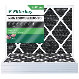 Filterbuy 16x20x1 Air Filter MERV 8 Odor Eliminator (6-Pack), Pleated HVAC AC Furnace Air Filters Replacement with Activated Carbon (Actual Size: 15.50 x 19.50 x 0.75 Inches)