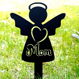 Memorial Grave Markers Angel Metal Stake,Cemetery Memorial Stake for Mom, Sympathy Grave Plaque Stake Cemetery Garden Stake for Cemetery Outdoors Yard Remembrance (Mom)