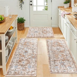 Pauwer Boho Kitchen Rugs Sets of 3 Non Slip Rubber Mats for Floor Waterproof and Washable Farmhouse Area Rug Carpet Runner Hallway Laundry Room