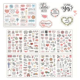 Vordpe 5 Sheets of Stickers Wedding Guest Book 266 Designs Wedding Stickers Guest Book Stickers Hearts Party (Pink)